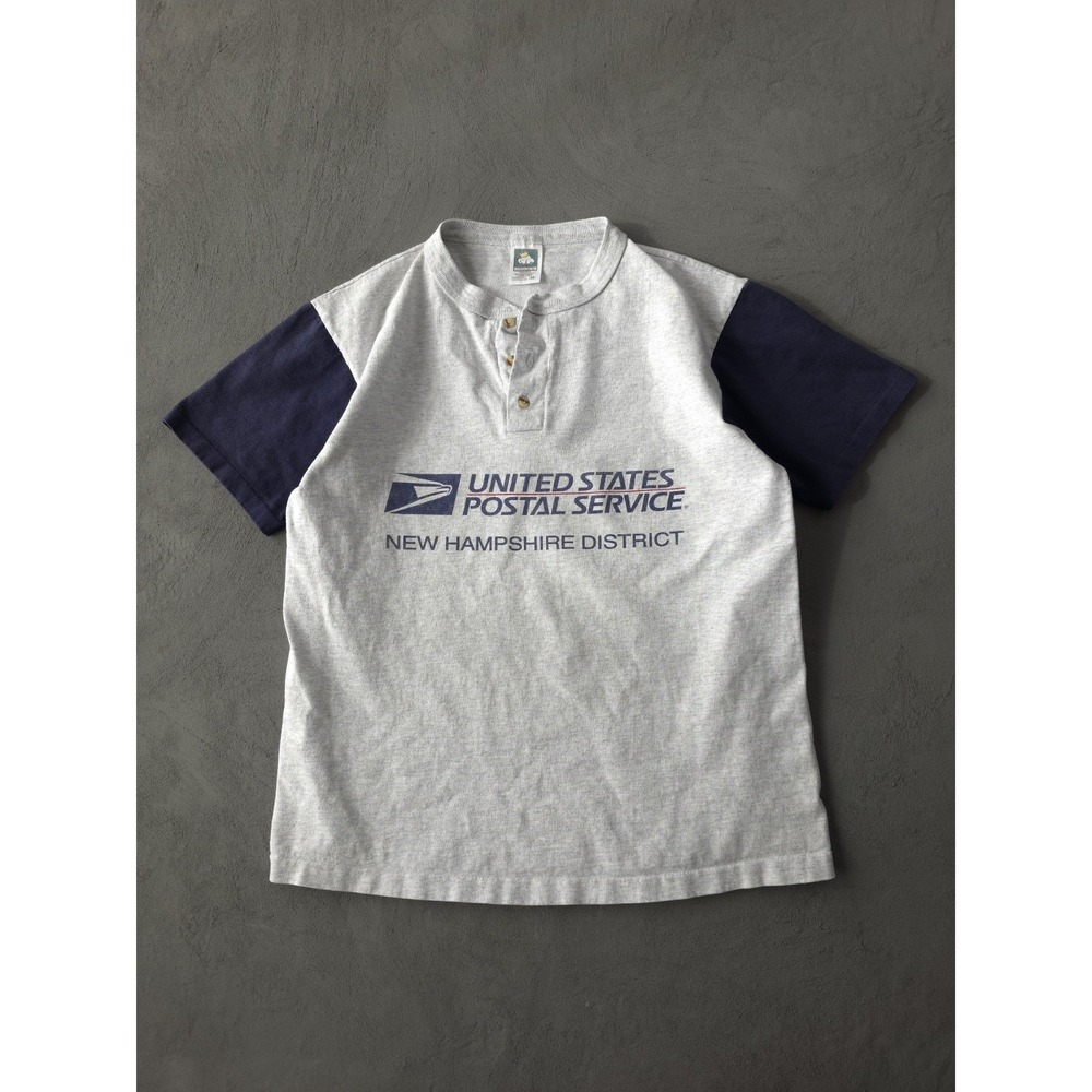 Vintage 90s United States Postal Service Grey Cotton T-shirt Henley M